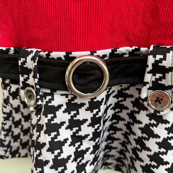 Wonderkids 18M Red, White and Black Penguin Houndstooth Girls Long Sleeve Dress - Picture 3 of 5